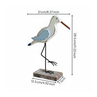 Wooden Seagull Figurine Mediterranean Design Rustic Bird Table Accent