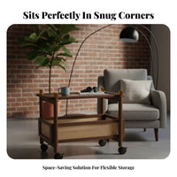 2-Tier Rolling Trolley Multifunctional Design Wheeled Side Table for Homeowners