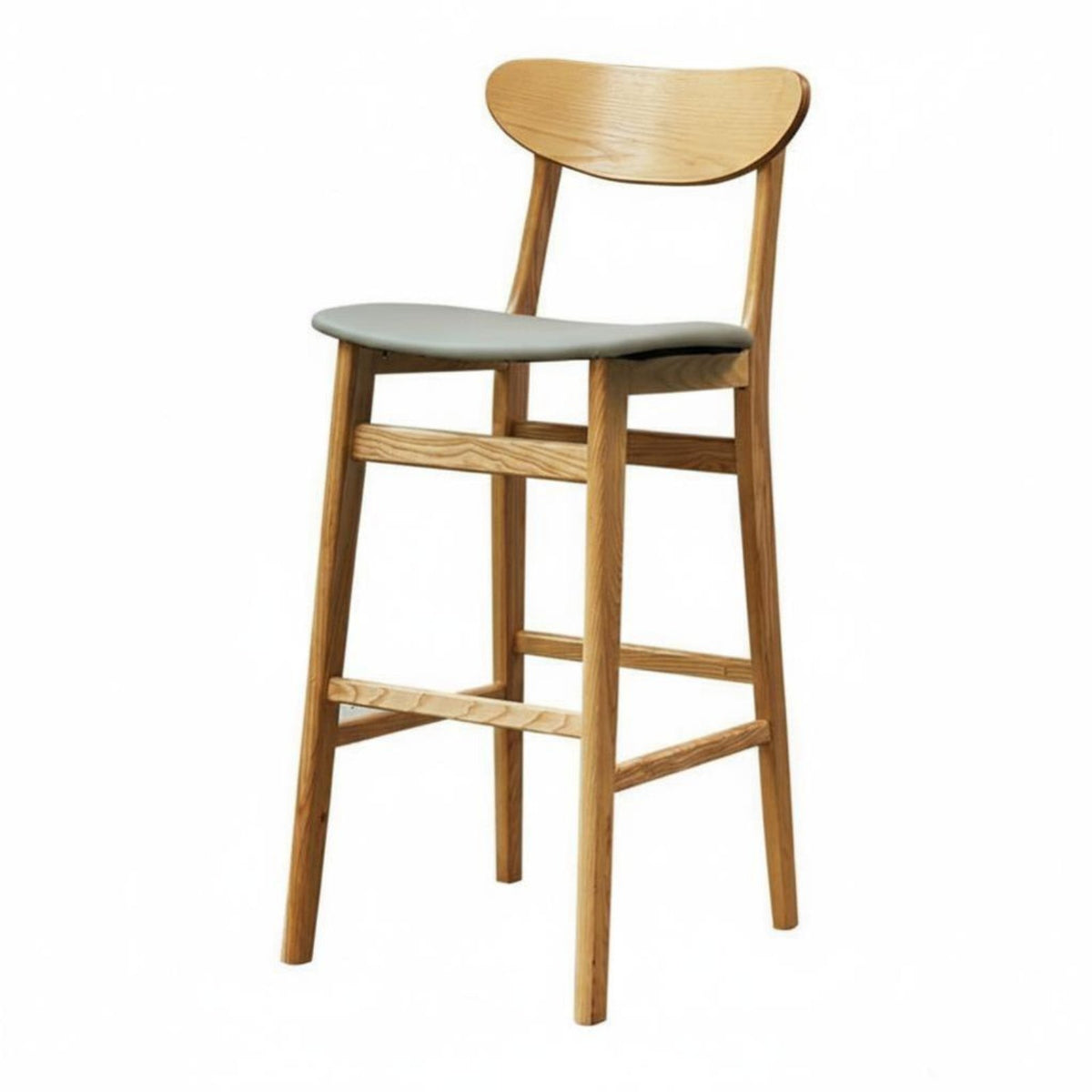 Four-Legged Wooden Stool Minimalist Bar Height Design Height Seating Long-Enduringing Construction Ergonomic Backrest
