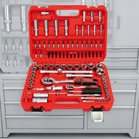 Organized Mechanics Tool Set Long-Lasting Socket and Wrench Set Heavy Duty Tool Kit with Carrying Case Rugged for Drivers, Car Repair, Garage