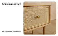 Nordic Design Woven Drawer Nightstand Rattanaesthetic Weave Bedside Table space-saving Size Bedroom Furniture Spacious surface for Apartment Dwellers, Homeowners, Renters, Living Room, Hallway, Entryway, Home Office