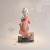 Plaster Geisha Figurine Painted Floral Kimono Doll Woven Texture