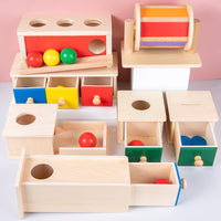 Wooden Montessori Coin Box Ball Drop Drawer Target Box Early Education Learning Toy for Toddlers 1-3 Years