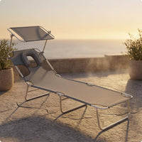 Folding Lounge Chair Metal Frame Reclining Cot Portable for Sunbathing Area