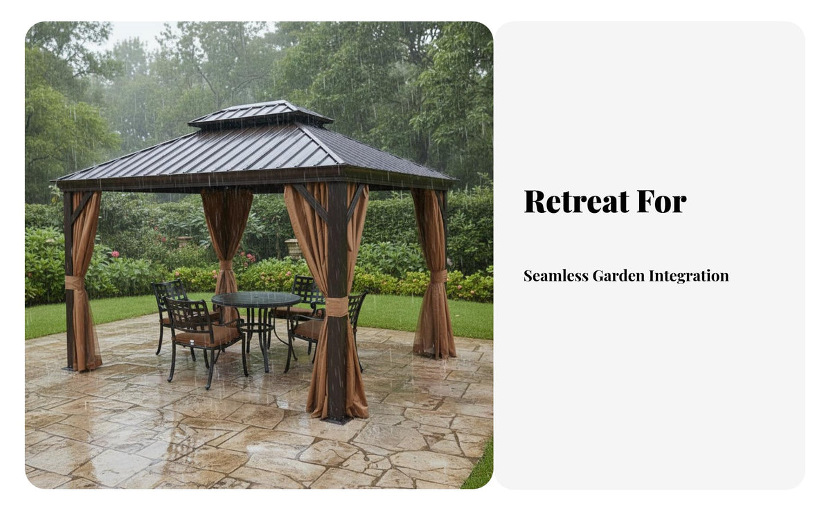 Fourfour-Leg Outdoor Canopy Waterproof Patio Sun Cover Weather Resistant Rigid-Roof Gazebo for Garden Enthusiasts, Party Hosts, Backyard, Poolside
