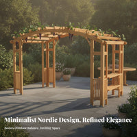 Curved Roof Grape Trellis Anti Wood Wooden Pavilion Weather-Resistant Courtyard Rain Shelter for Garden Enthusiasts, Rooftop, Backyard, Deck
