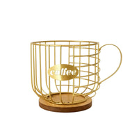 Capsule Organizer with Wooden Base Wire Container Freestanding