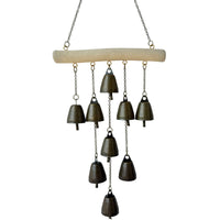Outdoor Garden Wind Chime with Wooden Stick and Bronze Bell