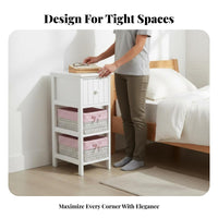 Narrow Rattan Nightstand Space-Saving Side Cabinet Minimalist and design for Students