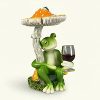 Frog Under Toadstool Figurine Creative Design Frog Drinking Beverage Statue