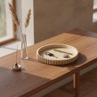 round Tray with Fluted rims Speckled Stone Tray Earthy Aesthetic Catchall for Entryway