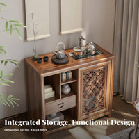 Chinese & Design Beverage Sideboard Sturdy Wood Construction Storage Cabinet Versatile Design Sliding Doors for Families, Study