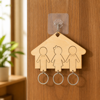 Personalized Wooden Key Holder, Wall Mount Key Hook for New Homeowners, Modern Art Key Hanger with Screw-in Installation