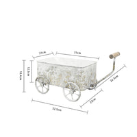 Iron Planter Cart Distressed Antique Finish Garden Decor Spoked Wheels Plant Container for Patio