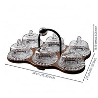 Wooden Dessert Serving Tray Carrying Handle Glass Dessert Cup Set Transparent Lid Glass Lid Holder