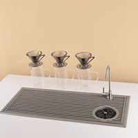 New Chinese Style Tea Shop Stainless Steel Tea Tray with Cup Washer and Drain