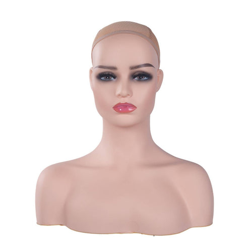 Mannequin Head with Shoulders Smooth Surface Realistic Female Mannequin Head Defined Neckline