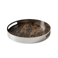 Tray with Wood-Grain Interior Shallow Stainless Steel Tray Polished Serving Platter for Coffee Table
