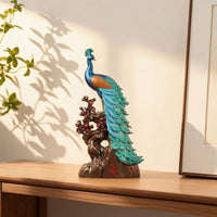 Peacock Sculpture with Branch Base Ornamental Peacock Figurine Collectible