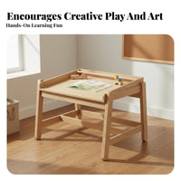 Multi-Functional Wooden Kids Table and Chair Set Solid Wood Adjustable Height Toddler Desk and Stool Child-Friendly Design Children's Art Table with Paper Roll Long-Lasting Construction for Toddlers, Kindergarteners, Parents, Nursery, Daycare, Classroom