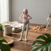1/64 Miniature Figurine Tall Boots Diorama Figure Pink Outfit Painted Resin Female Figure