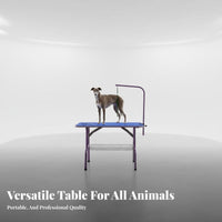 Non-Slip Surface Pet Grooming Table Stainless Steel Legs Adjustable Grooming Table with Arm Heavy-Duty Construction Pet Trimming Stand Wobble-Stable Stability for Professional Groomers, Home Use