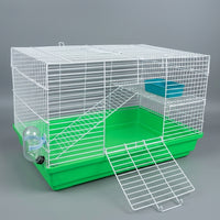 Multi-Level Hamster Cage with External Tunnels, 2 Tier Metal Wire Habitat, Dwarf Hamster Cage with Running Exercise Wheel, Starter Animal Enclosure