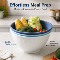 Large Salad Bowl with Lid, Round Serving Bowl for Meal Prepping, Modern Minimalist Matte Food-Grade Design, Stackable 23cm