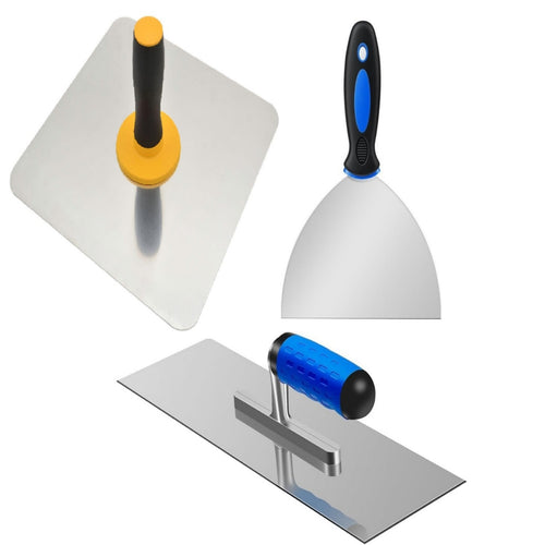 3 Pieces Mortar Board and Trowel Set Ergonomic Handle Aluminum Plaster Carrier Non Slip Grip Drywall Hand Tool Kit for Beginners, Wall Repair