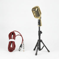 Height Adjustable Retro Vocal Device with Stand Desktop Wired Vocal Device with Tripod Metal Mic Stand Classic for Speakers