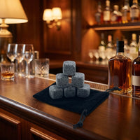Home Bar Gift Set with 6 Whisky Stones, Premium Gift for Men and Whisky Chilling Rocks, Reusable Ice for Drinks, Essential Set Without Tongs