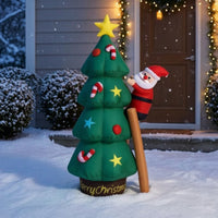 Freestanding Inflatable Christmas Tree with Santa Festive Christmas Tree with Climbing Santa Outdoor Decoration Indoor for Yard, Porch, Entryway