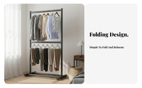 Freestanding Garment Rail Foldable Open Wardrobe System Portable Minimalist Design for Apartment Dwellers, Renters, Laundry Room