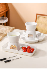 White Ceramic Chocolate Fondue Set with Burner, DIY Cheese Fondue