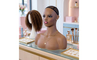 Mannequin Head with Shoulders Dark Brown Hairpiece Display Head Matte Mannequin Bust for Salons