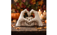Pumpkin with Fond Clasp Festive Halloween Pumpkin Statue Whitewashed Jack-O'-Lantern Figurine for Desk, Shelf, Windowsill