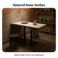 Restaurant Table with Chairs and Drawer Sintered Stone surface cafeteria Furniture Modern utilitarian Design Padded Seats