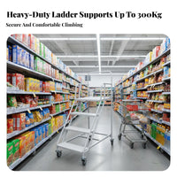 Rolling Step Ladder Non-Slip Steps Warehouse Stocking Ladder All-Steel Construction Mobile Surface Steps for Homeowners, Stockroom, Garage, Library