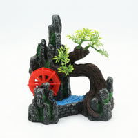 Aquarium Ornament with Waterwheel Realistic Rockery Compact for Aquatic Keepers