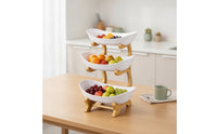 Fruit Tray Stand with Bamboo Rack Tiered Three Tier Serving Tray 3 Tier Fruit Basket Elegant Serving Stand with Bowls for Hosts