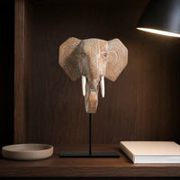 Elephant Head Sculpture Patterned Ears Elephant Statue Visible Tusks