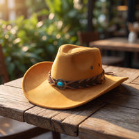Cowboy Hat with Braided Band Structured Felt Cowboy Hat for Festivals, Travel, Stage