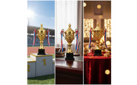 Gold-Colored Trophy Cup with Lid Lidded Trophy Cup with Name Plates Metal Award Engravable for Winners, Athletes, Students, Sports Tournaments