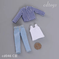 现货cdtoys cd046 1/12男兵人背心衬衫牛仔裤 适合1：12包胶素体