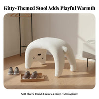 creatureInspired Design Feline-Shaped Ottoman Soft Sherpa Upholstery Upholstered Footrest Multi-Purpose Use Low Stool Padded Seat for Pet Owners, Home Decorators, Office Workers, Entryway, Dressing Room, Bedroom, Under Desk