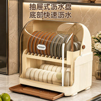 Multifunctional Double-Layer Dish Drying Rack with Lid, Kitchen Storage Organizer