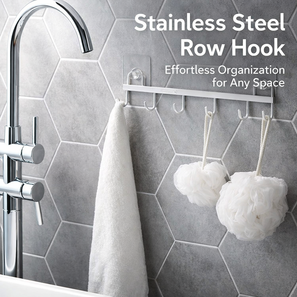 Bedroom and Closet Stainless Steel Multi-Hook Rack for Students, Removable Wall Hooks for Renters with No-Drill Design