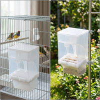Automatic Bird Feeder and Dispenser, Transparent Cage Hanging Mount with Perch, Anti-Spill Parrot Cockatiel Budgie Accessories Small