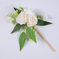 Three-Head Rose Cake Flower Artificial Forest Cake Topper for Wedding Birthday Decoration
