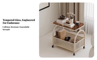2-Tier Rolling Organizer with casters Side Table Easy to Assemble for Living Room